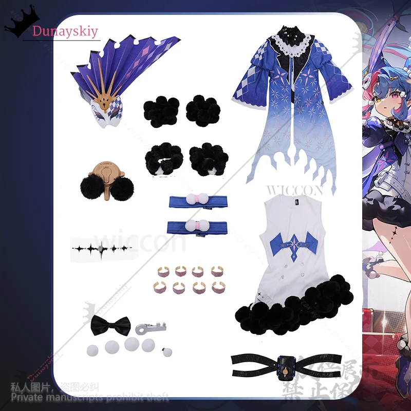 Игра Wuthering Waves Косплей ROCCIA Аниме Костюм Harajuku Стиль Синяя Волшебная Униформа Платье Y2K Лолита Розовые Синие Парики Индивидуальные