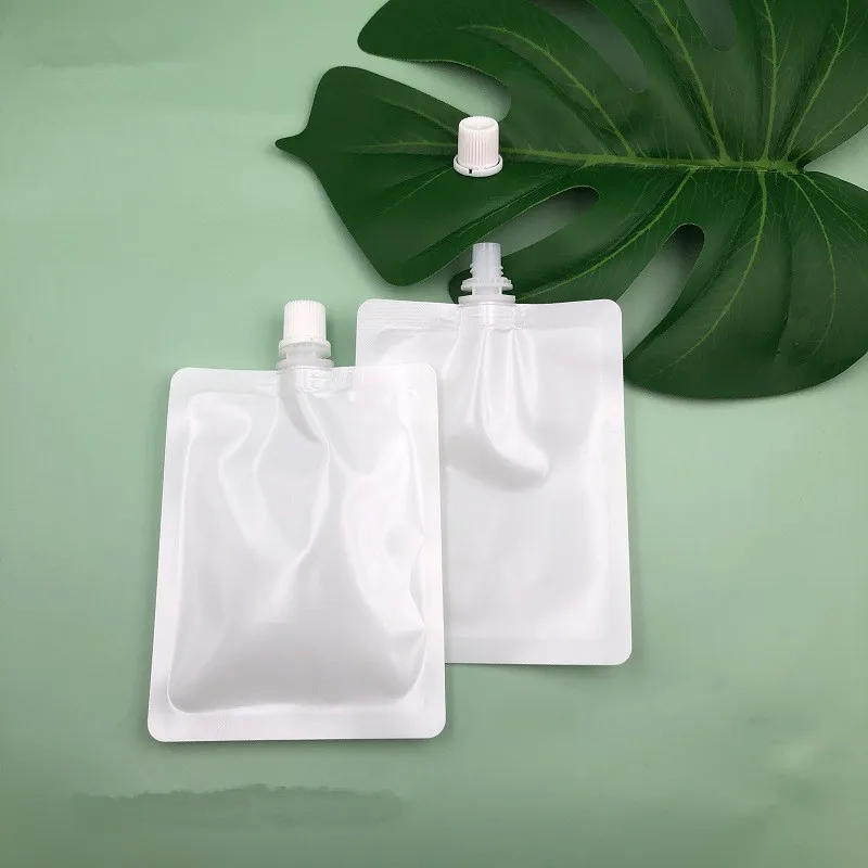 

200pcs Disposable White Drinking Pouches, Suction Nozzle Bag, Milk Tea Beverage Juice Bag, Environmental Liquid Bag