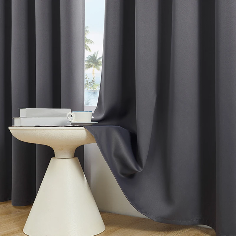 1Pc Solid Color Blackout Curtain,Room Darkening And Light Reducing Curtain, For Study Bedroom Kitchen Living Room Decor