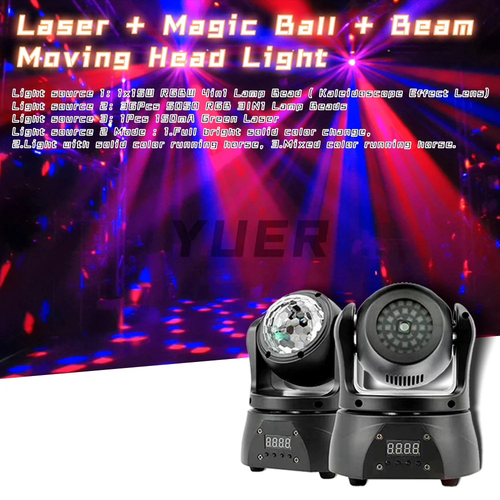 

MINI NEW Kaleidoscope Laser Magic Ball Beam Double-Sided RGBW Moving Head Light DMX For DJ Disco Bar Music Party Club Wedding