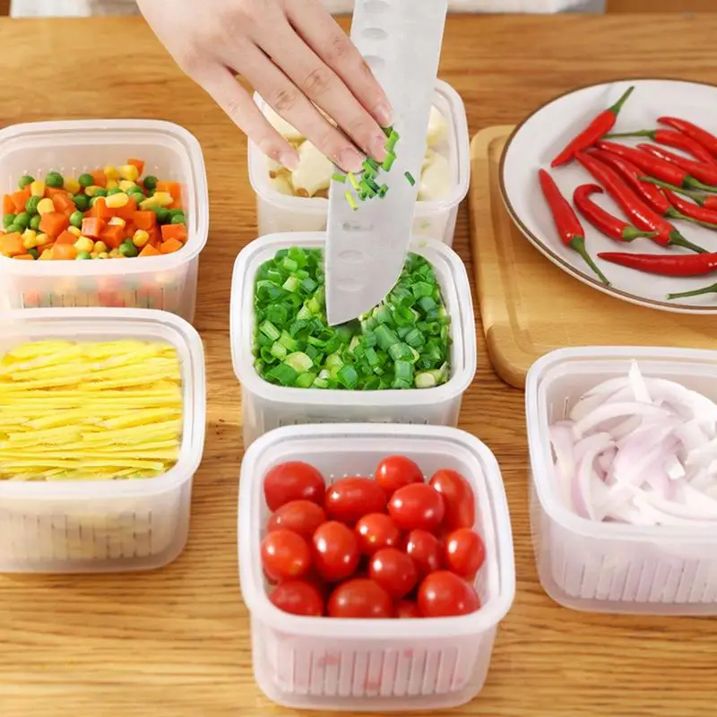 Scallion Container For Fridge Fruit Bowl With Drainage Holes Double Layer With Lid Sealed Refrigerator Onions Ginger Keeper Box