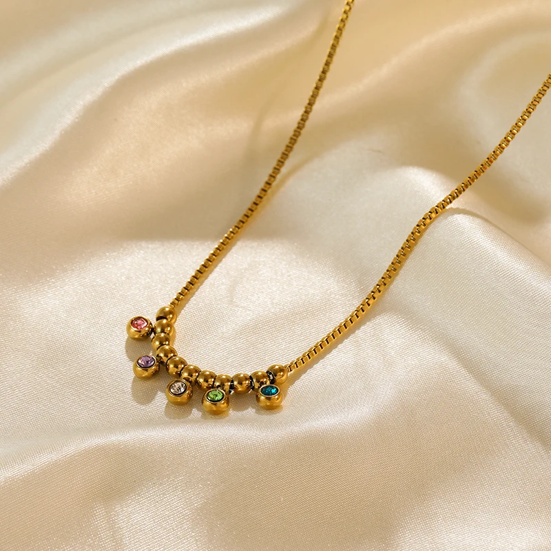 EILIECK 316L Edelstahl Halskette mit farbigen Zirkon-Kristallen und Perlen für Damen, hochwertiger rostfreier Halsschmuck, Geschenk für Mädchen – Detail 16