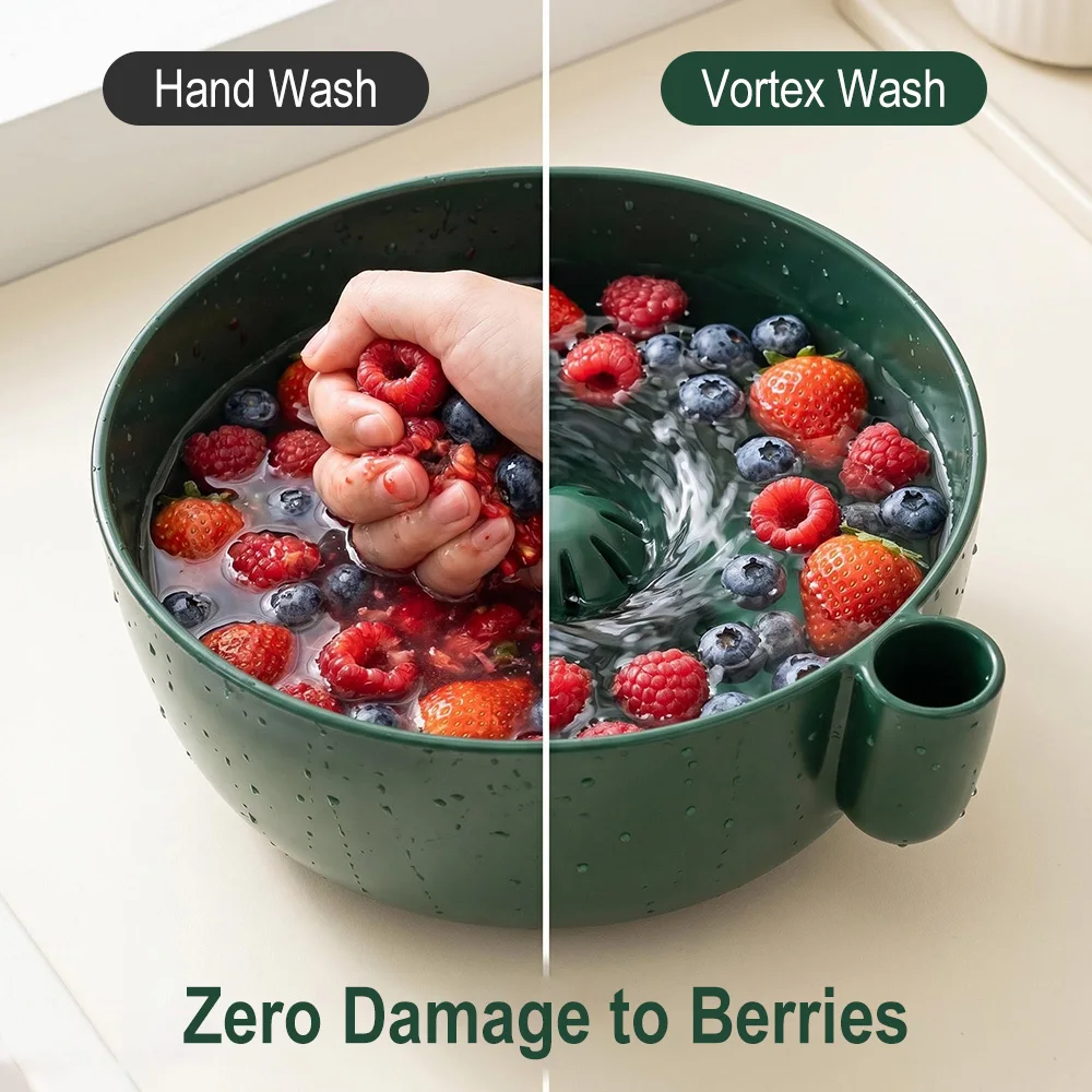 Automatic Swirl Fruit Washing Drain Bowl  Berry Cleaning Bowl Vegetable Fruit Washer Home Kitchen Outdoor Picnic Cleaning Basket view 6