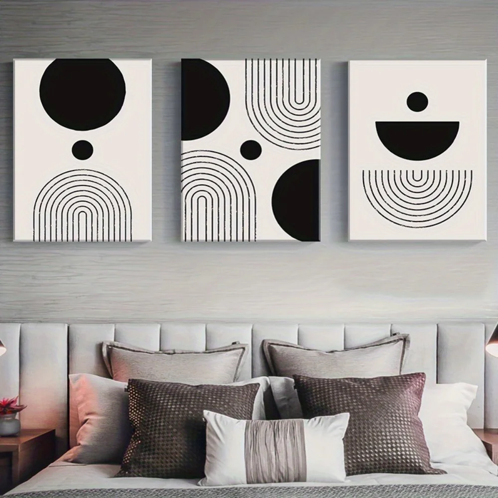 3pcs--Abstract black and beige lines theme canvas wall art  painting for indoor Easter, President's Day, Mardi Gras, his/hers
