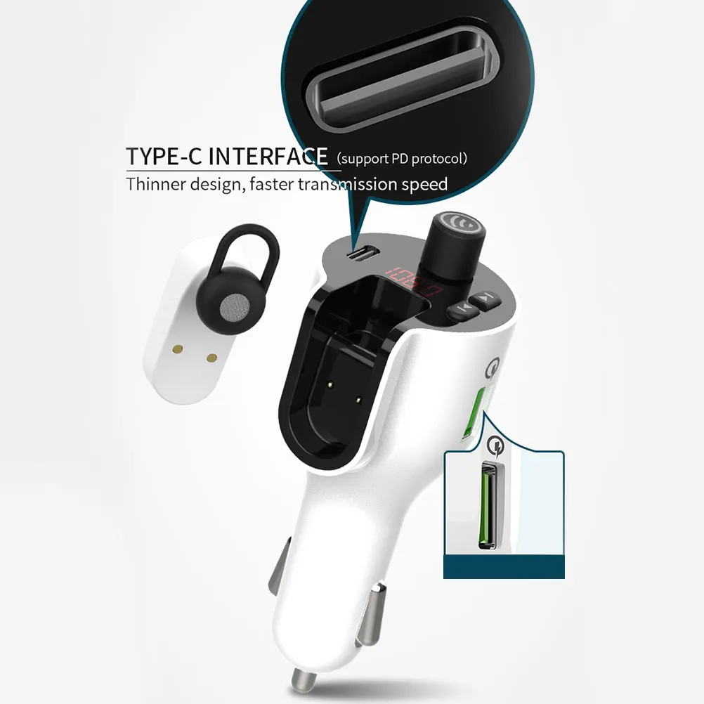 

1pc Car Wireless Wireless Earphone Earphone For Handsfree Calling Mp3 Player Usb Charging Aux Out Adapter