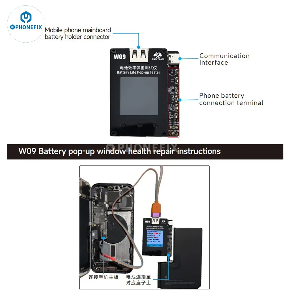Probador emergente de vida de batería OSS W09 Pro V3, herramienta de ciclo de datos de reparación de Salud de batería fija, sin etiqueta, Cable para IPhone 11-15PM