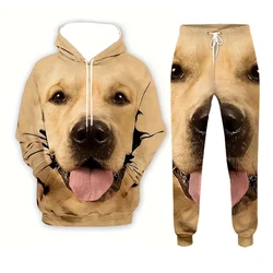 3D Animal Cat Dog Printing Two-Piece Pullover Retro Men's Tracksuit Fashion Men's Autumn And Winter Casual Street Sweatshirt Set