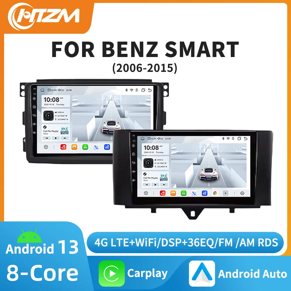 HTZM Android 13 2din Auto Radio Smart Fortwo 451 2005 - 2015 Wireless Carplay 4G Car Multimedia GPS Stereo RDS IPS Head Unit DSP