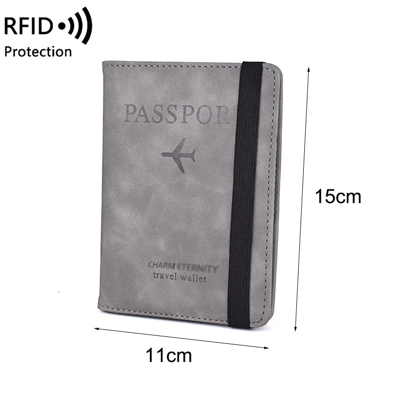 5 Card Slots RFID Blocking Passport Cover Elastic Bandage Men Women PU Leather Travel Passport Holder Wallet Organizer Case