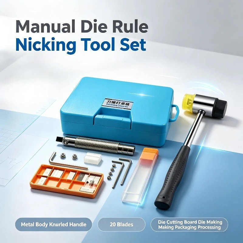 Manual Die Rule Nicking Tool Set, Metal Body with Knurled Handle and 20 Blades for Die Cutting Board