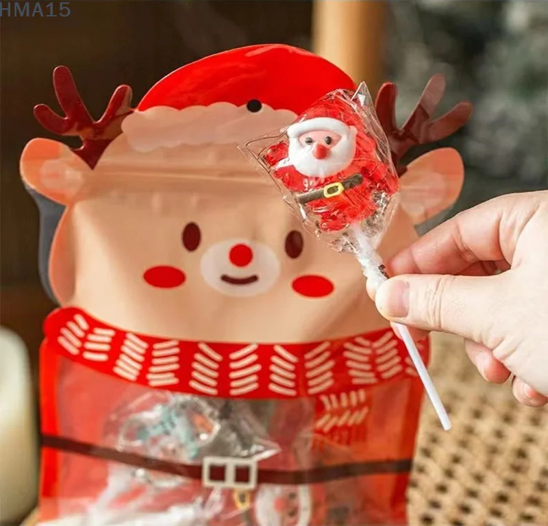 5 Stück Weihnachtsgeschenktüten für Süßigkeiten, Schokolade, Kekse, Nougat, Kekse, Verpackung, Geschenkbaum, Weihnachtsmann, Reißverschlusstaschen