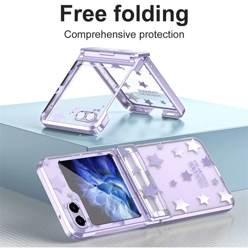 For Samsung Z Flip 3 4 Electroplated Clear All Inclusive Hinge Phone Case For Samsung Z Flip 5 6 Fashion Starry Sky Folding Case