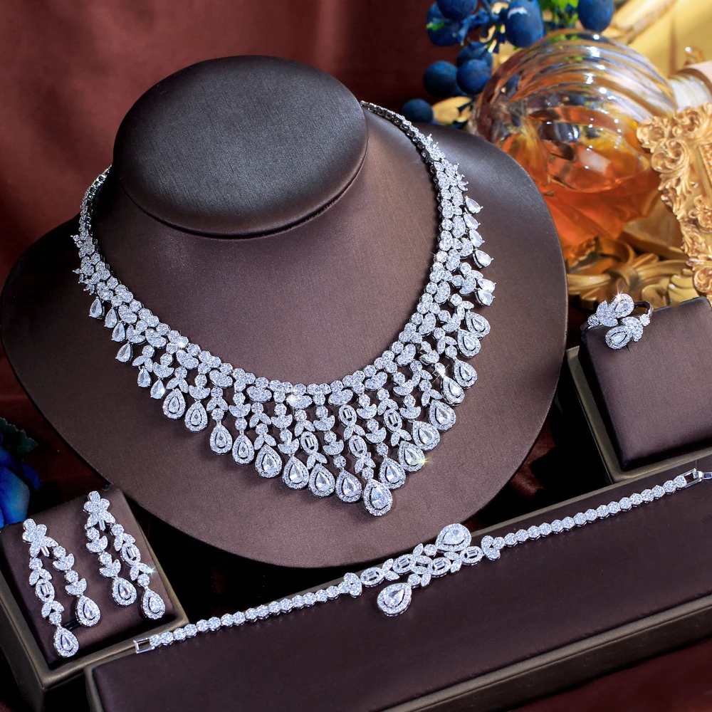 

ThreeGraces 4 шт. винтажный роскошный блестящий цирконий с длинной кисточкой и каплей воды для свадебной вечеринки, комплект ювелирных изделий для женщин T1103