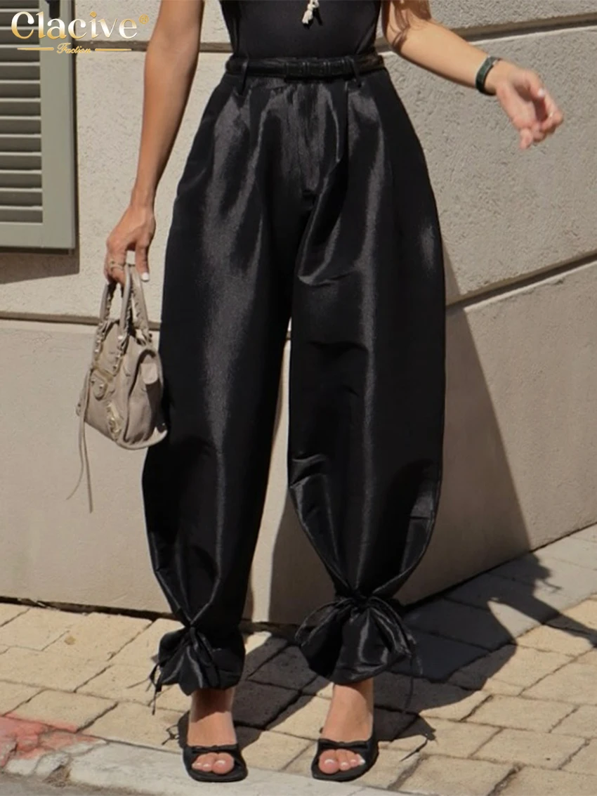 Clacive moda solta bege algodão calças femininas 2026 casual cintura alta lápis calças elegantes clássicas roupas femininas