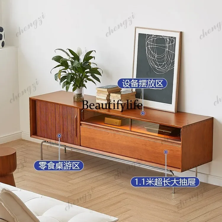 

K182K182 Nordic solid wood TV cabinet, household stainless steel floor storage living room storage audio-visual cabinet