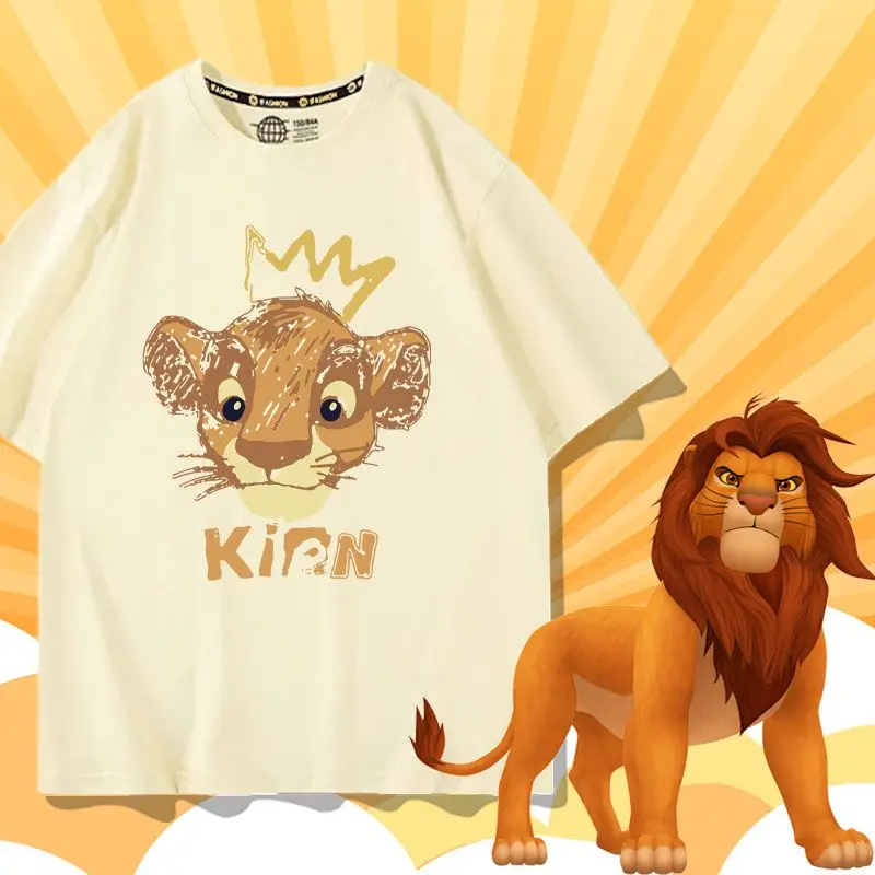 

Disney Lion King Simba Printed T-shirt Summer Anime Co-branded Clothing American Retro Loose Unisex Short-sleeved Top