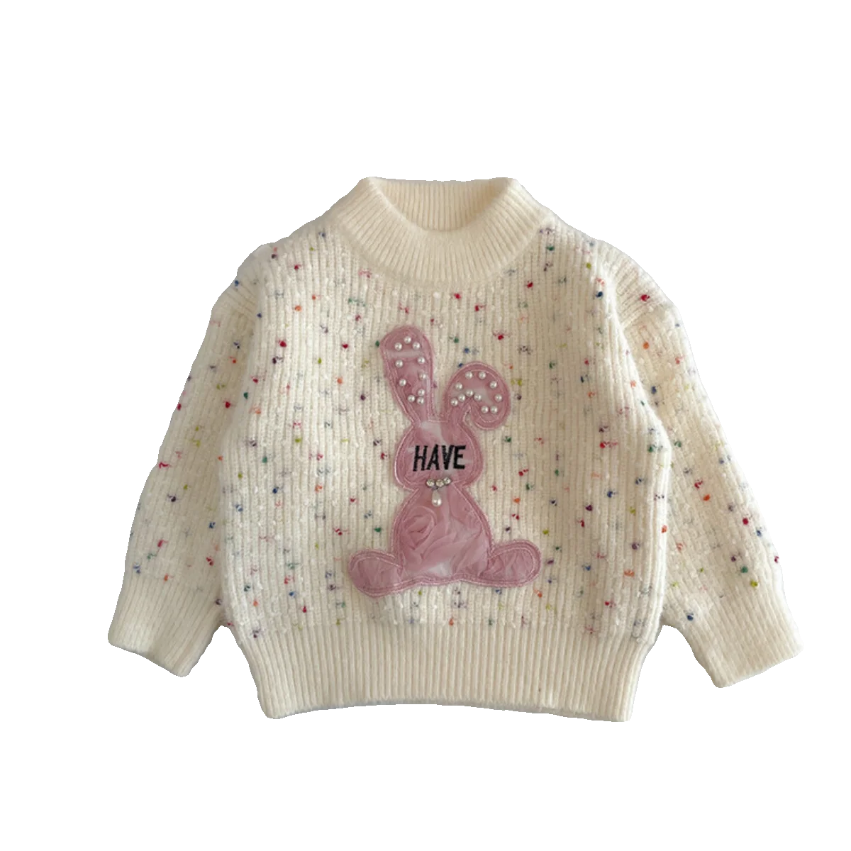 Thiened One-Piece Knitted Sweater for Little Girls Autumn Winter Water Rabbit Velvet Long Sve round Ne Base irt