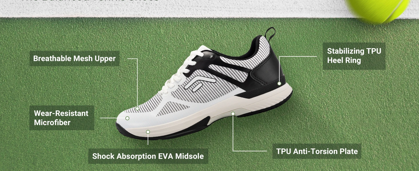 FitVille Herren-Tennisschuhe mit extra breiter Zehenpartie, Gym- und Pickleball-Schuhe für Herren, lässige Sportschuhe, Walkingschuhe mit Fußgewölbestütze, Herbst – Detail 7