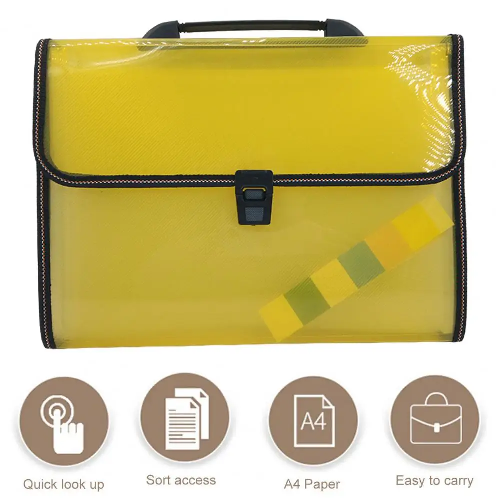 Letter Storage Folder Portable A4 File Organizer with 13 Pockets Buckle Closure Handle for School Supplies Exam Papers File