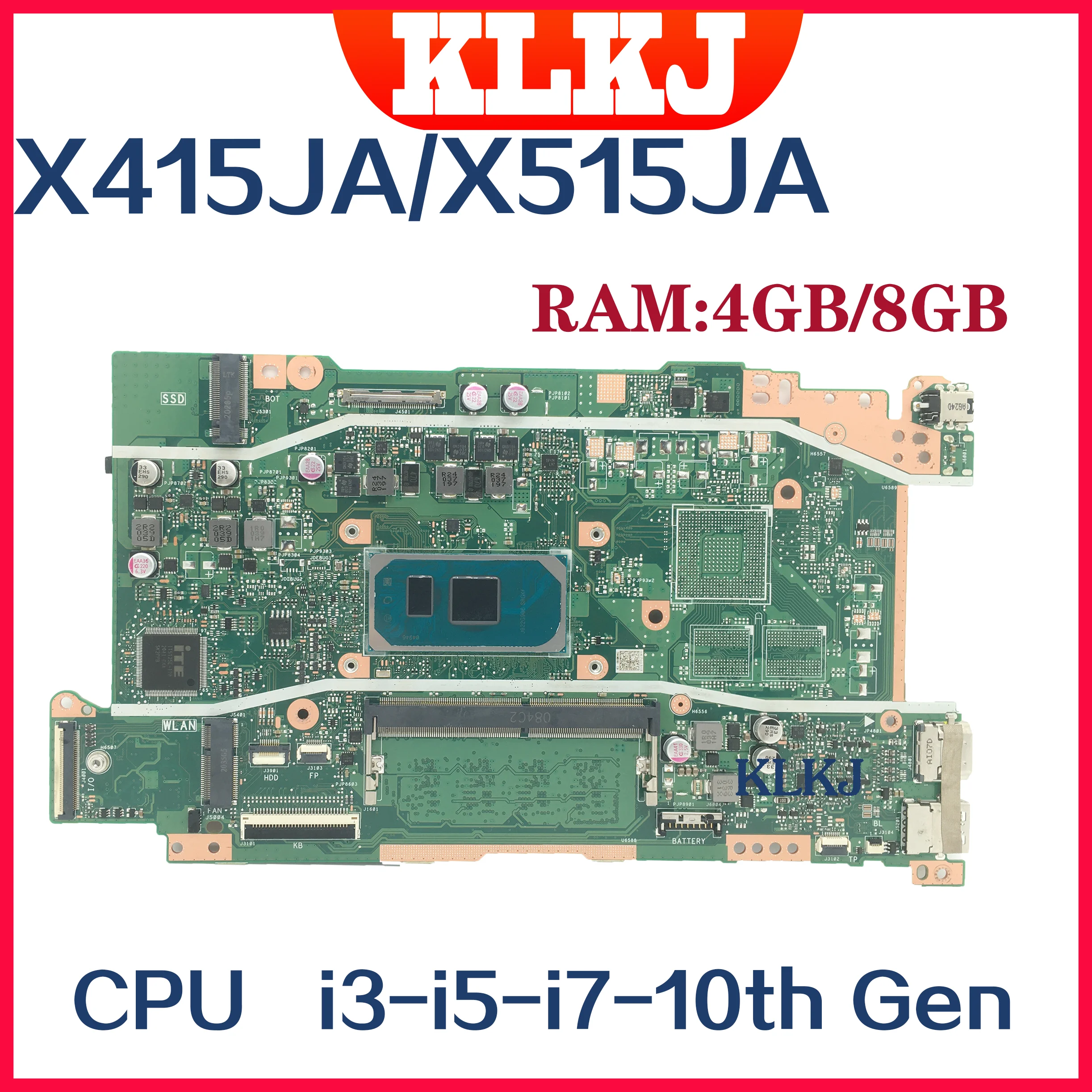 KEFU X415JA X515JA carte mère X415J X415JP X415JF X515JP X515JF X515JAB X515 X515J V5200JA carte mère d'ordinateur portable I3 I5 I7 10th Gen