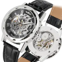 Winner Skeleton Mens Watch Transparent Case Wind UP Mechanical Wristwatch Luxury