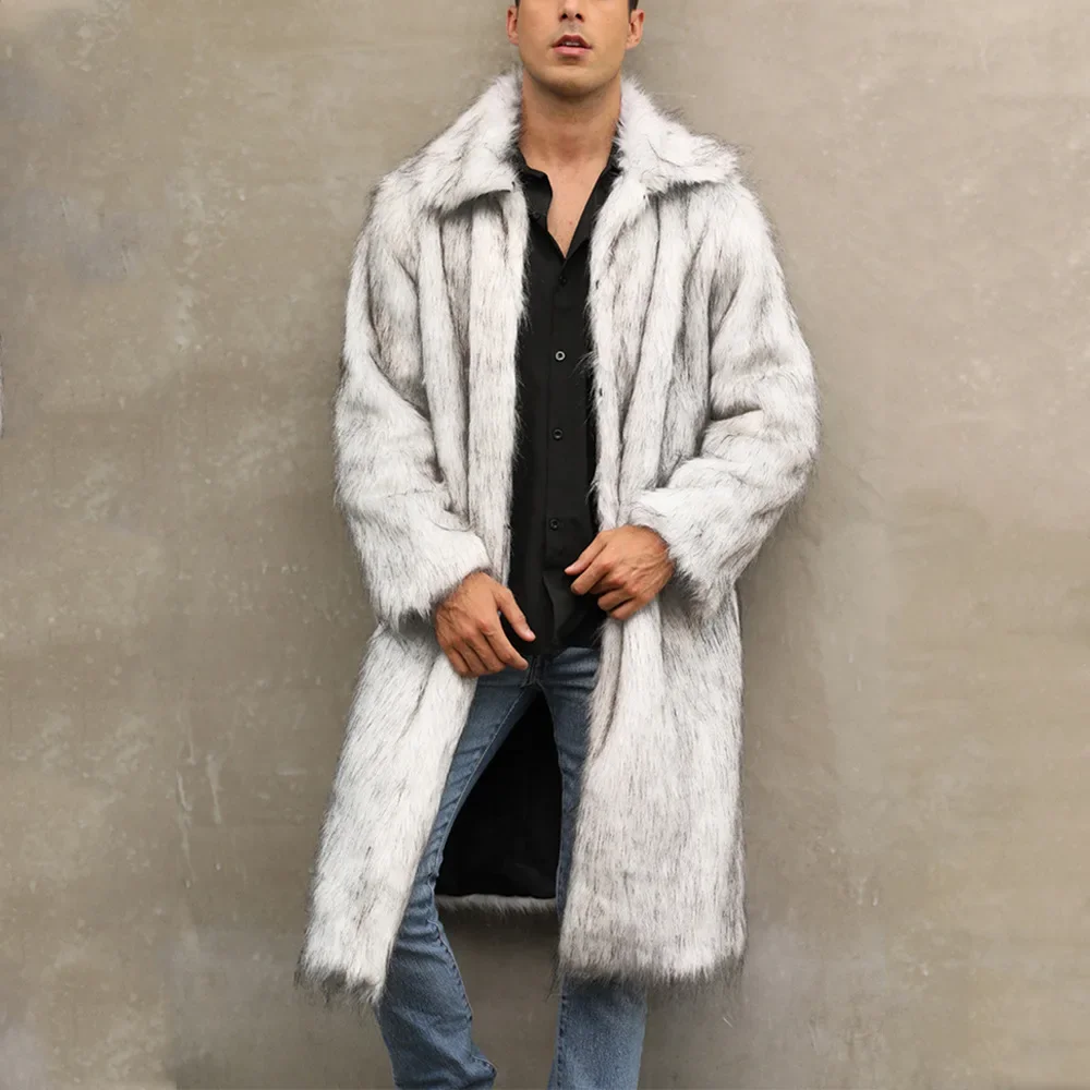 Men Faux Fur Jacket Coat Winter Fluffy Long Sleeve Warm Shaggy Outerwear Luxury Faux Fox Fur Long Jacket Bontjas Jackets Mens