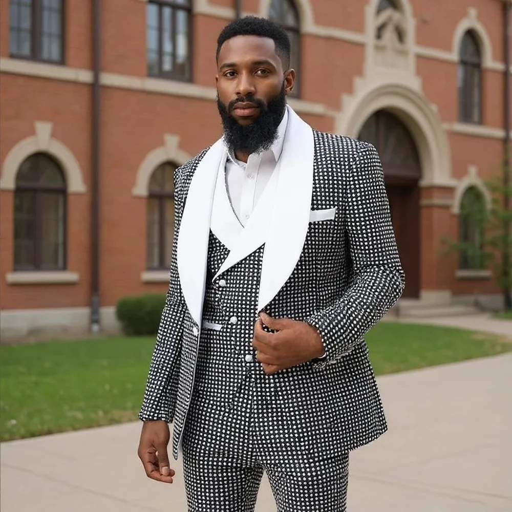 

Bespoke Men's Suits 3 Piece Fashion One-Button Shawl Lapel Slim Fit Jacket Pants Vest Full Sets High Quality Clothing Costume