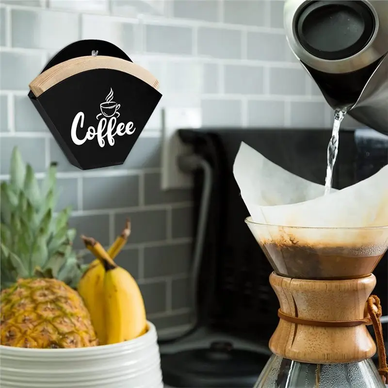 EYFL-Cone Coffee Filter Holder Farmhouse Filter Storage Container Wall-Mount Vintage Paper Holder Coffee Bar Accessories
