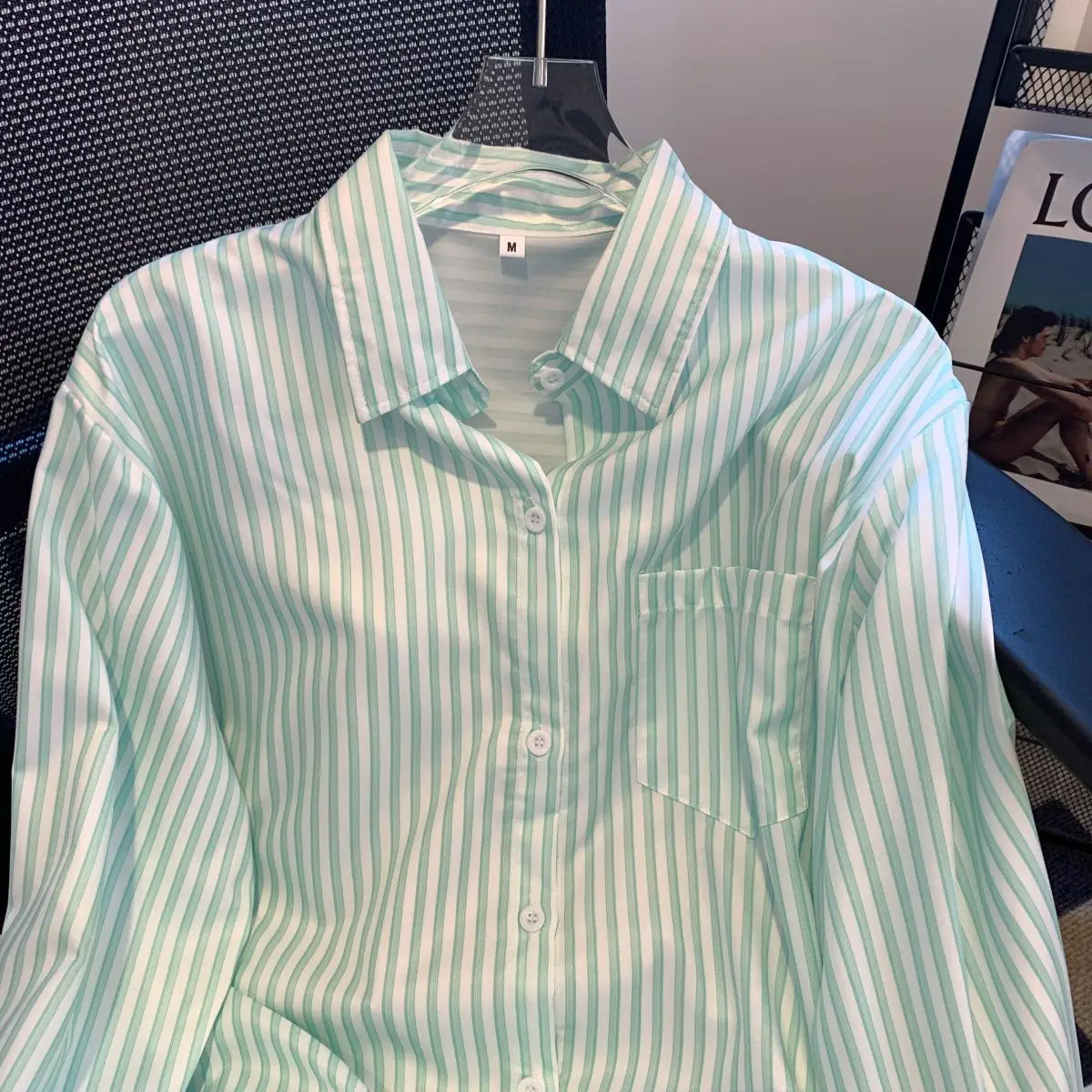 Gestreept overhemd vest jas dames Veelzijdig shirt met lange mouwen Design topjas