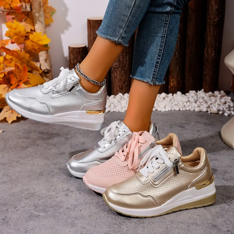 

2025 New Plus Size Fashion Wedge Sneakers for Women Autumn Comfort Casual Sports Shoes Woman Thick Sole Running Sneakers
