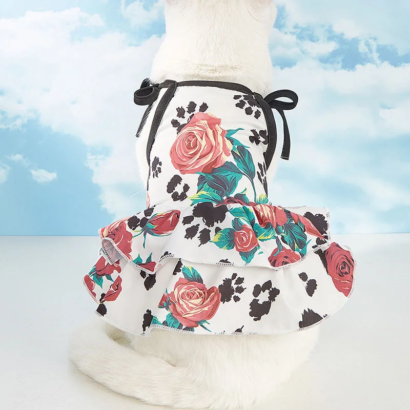 

Summer New Pet Skirt Printed with Beautiful Flowers Suit for Small Medium Pet Strap Rose Skirt Cat Clothing Pet Costume Apparel