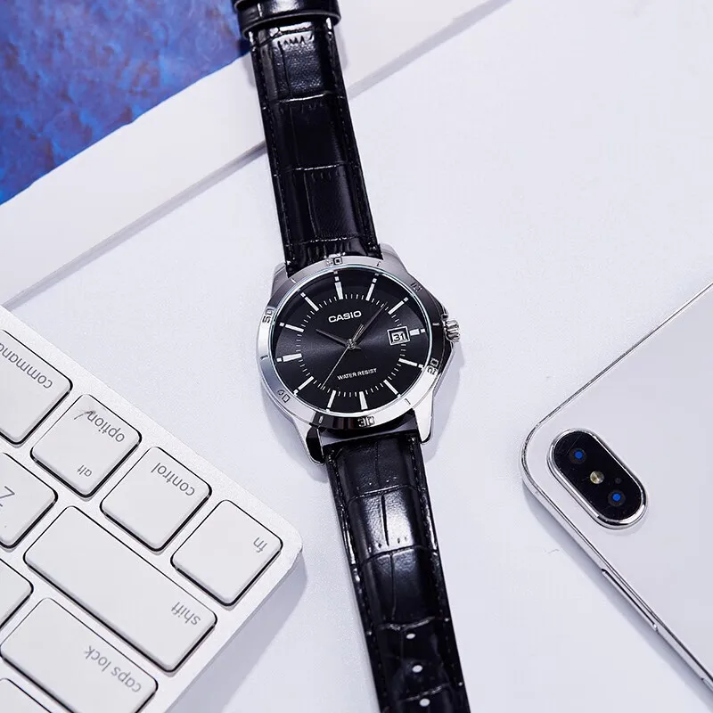 ساعة كاسيو أصلية للرجال كاجوال للأعمال، ساعة رجالية أنيقة مقاومة للماء مع ساعات كوارتز مضيئة