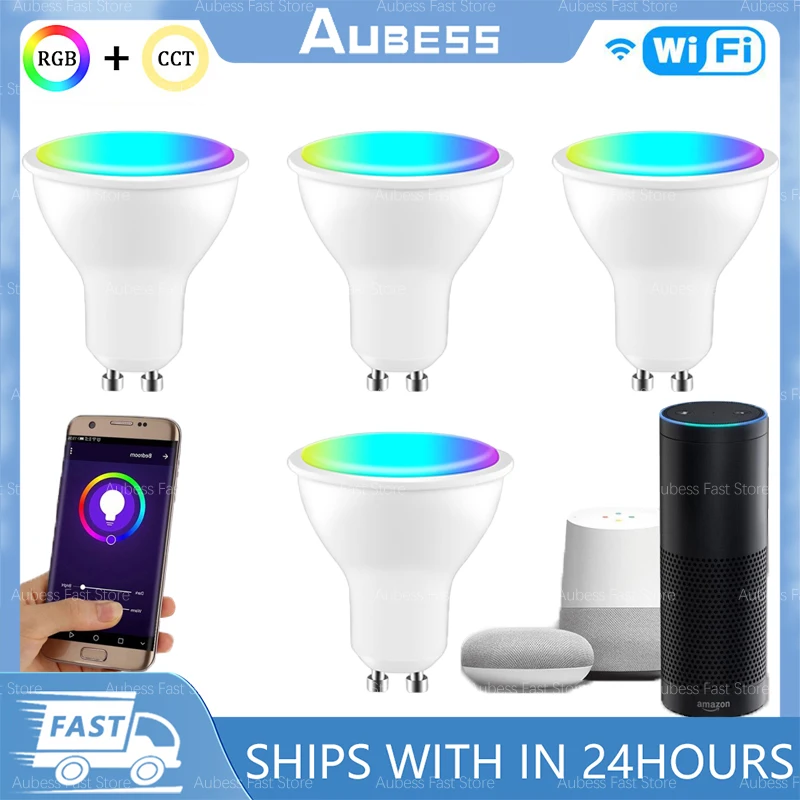 

TUYA Wifi Smart GU10 Light Bulb RGB+CCT 100-240V 4W Dimmable LED Light Bulb Voice Control With Alexa Google Home Yandex Alice