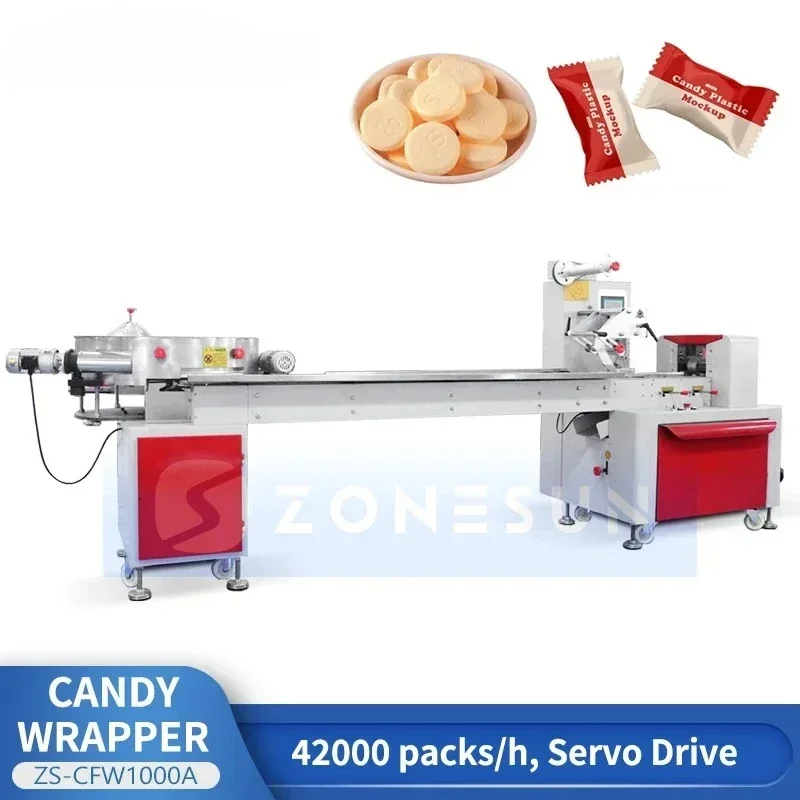 Zonesun ZS-CFW1000A Horizontal Flow Wrapper Candy Wrapping Machine Back Seal Packaging Machine