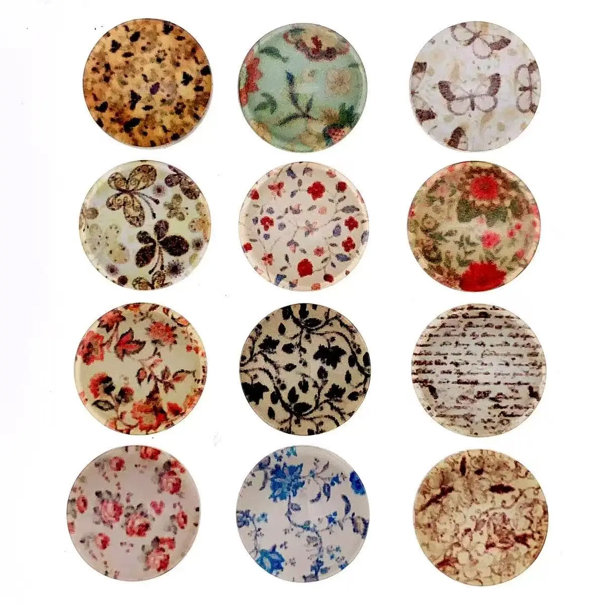 12mm Random Mixed Flowers Round Glass Cabochon Flatback Photo Dome DIY Earrings  Bracelet Accessory  In Pairs 50pcs/lot K06025