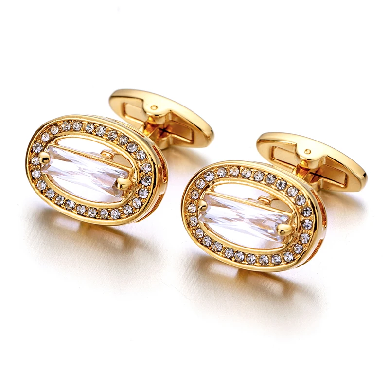 KFLK Brand Men's Shirt Cuff Button Oval Gold-color Cufflinks Wedding Gift links Guests  Luxury Wedding  Male Lady
