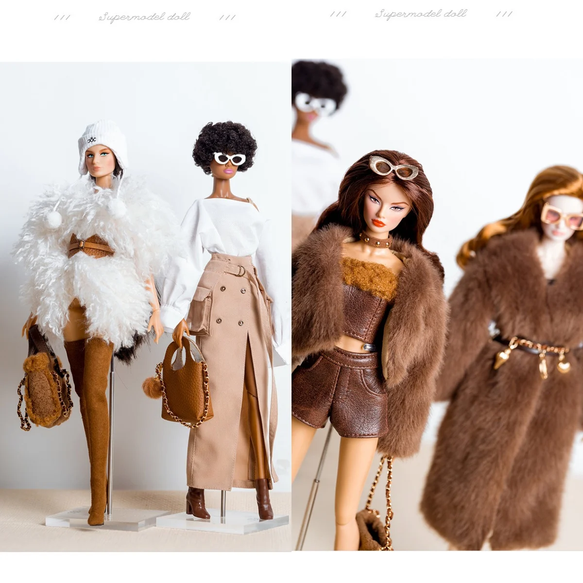 

30cm FR Supermodel Clothes Accessories Winter Retro Jacket/Luxury Fur Fashion Classic Trench Coat Set For 1/6 Babi Doll Xianxian