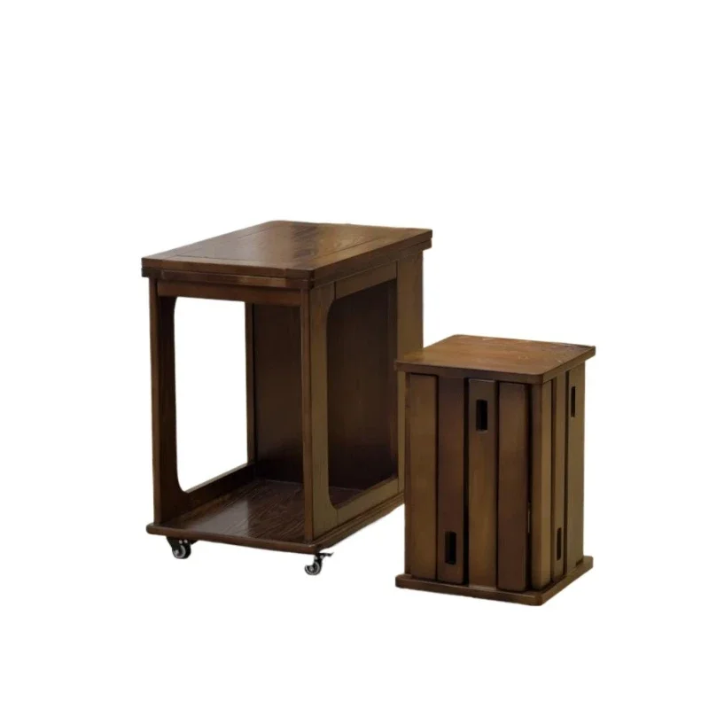 

Egg table Solid wood mobile coffee table Living room Sofa side cabinet Balcony trolley folding simple multi-purpose table