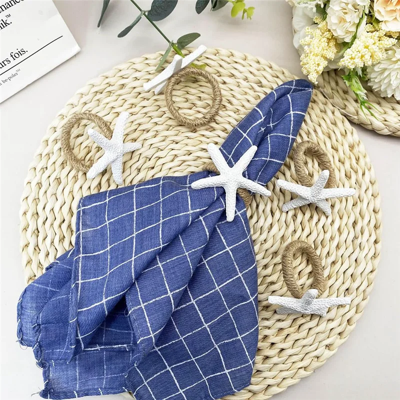 ABLA-Starfish Napkin Rings Set Of 12 Sea Star Napkin Rings Bulk For Beach Dinning Table Decoration,Napkin Ring