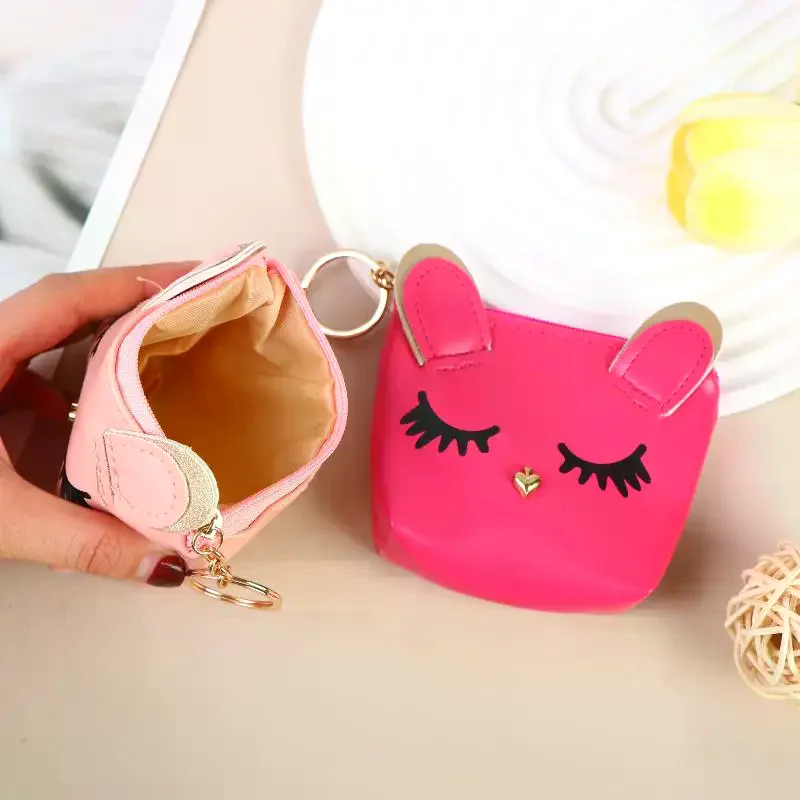Mini Cat Wallet Keychain Cute Coin Purse Cartoon Zipper Lipstick Bag For Ladies Bag Pendant