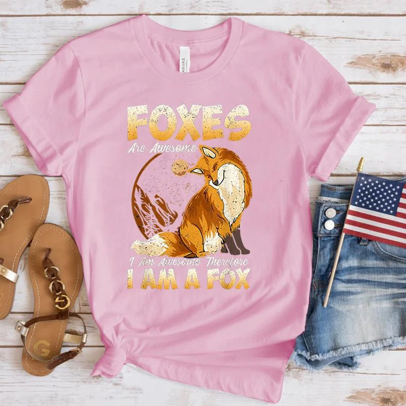 Foxes Are Awesome I Am Awesome Therefore I Am A Fox Printing T Shirt Men/Women Tops Tees Summer Cool Loose Short Sleeve