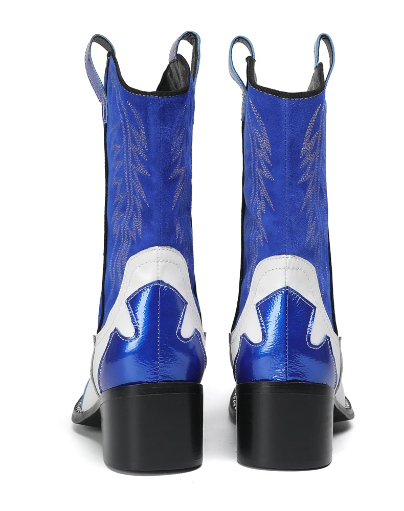 Mode Spitz Männlichen Stiefeletten Plus Größe Party Schuhe Stickerei Cowboy Stiefel Aus Echtem Leder Männer Motorrad Kurze Stiefel – Detail 5