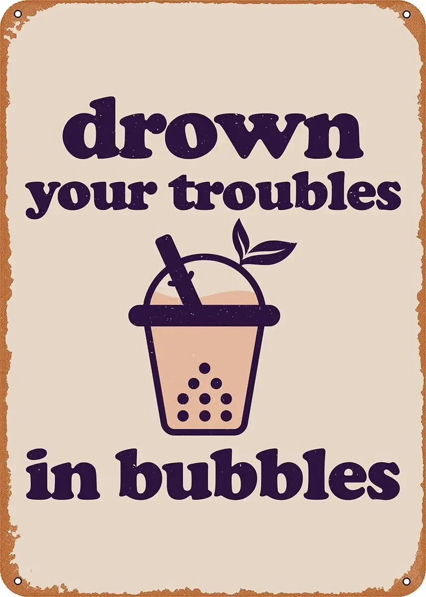 Divertido cartel de hojalata de Metal Vintage Bubble Boba Tea utilizado para cocina, Bar, cafetería, tienda en casa, decoración de pared interior y exterior