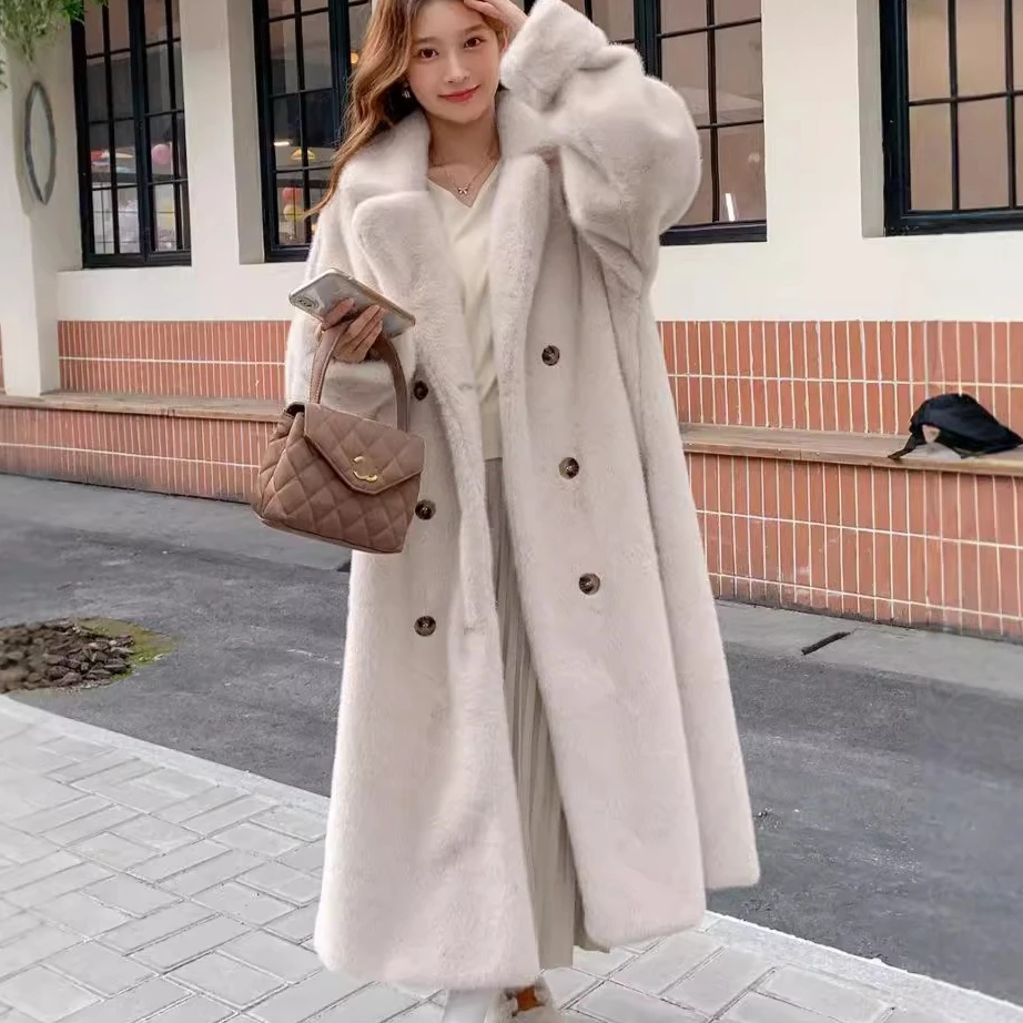 معطف طويل من الفرو الصناعي للنساء للخريف والشتاء سترة كبيرة معطف فاسق فروي للعمل جيوب ماكسي معطف سميك سترات دافئة معاطف ماكسي