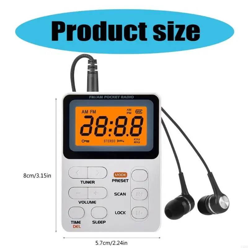 D5BB FM Radio Portable Battery Operated with Earphone LCD Display Digital Sleep Timer Digital Tuning Radio for Outdoors