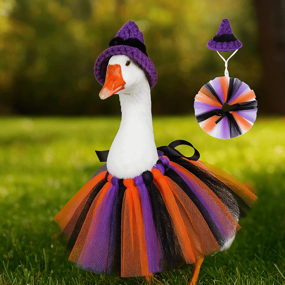 

Creative Adjustable Porch Goose Costume Hand-Hooked with Hat Christmas Duck Outfits Colorful Pet Pumpkin Cloak Yard Patio