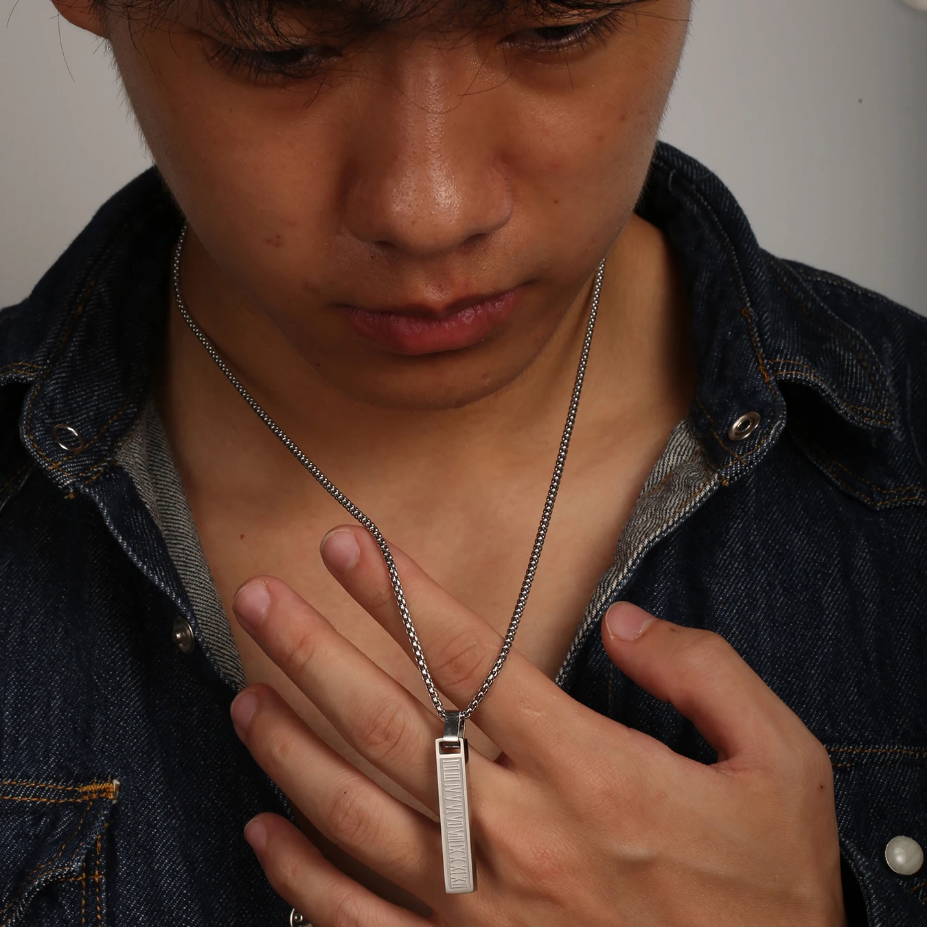 1PC INGAX Fashion Stainless Steel Simple Geometric Long Bar Necklace Men Roman Number Necklace for Men Jewelry Gift for Him