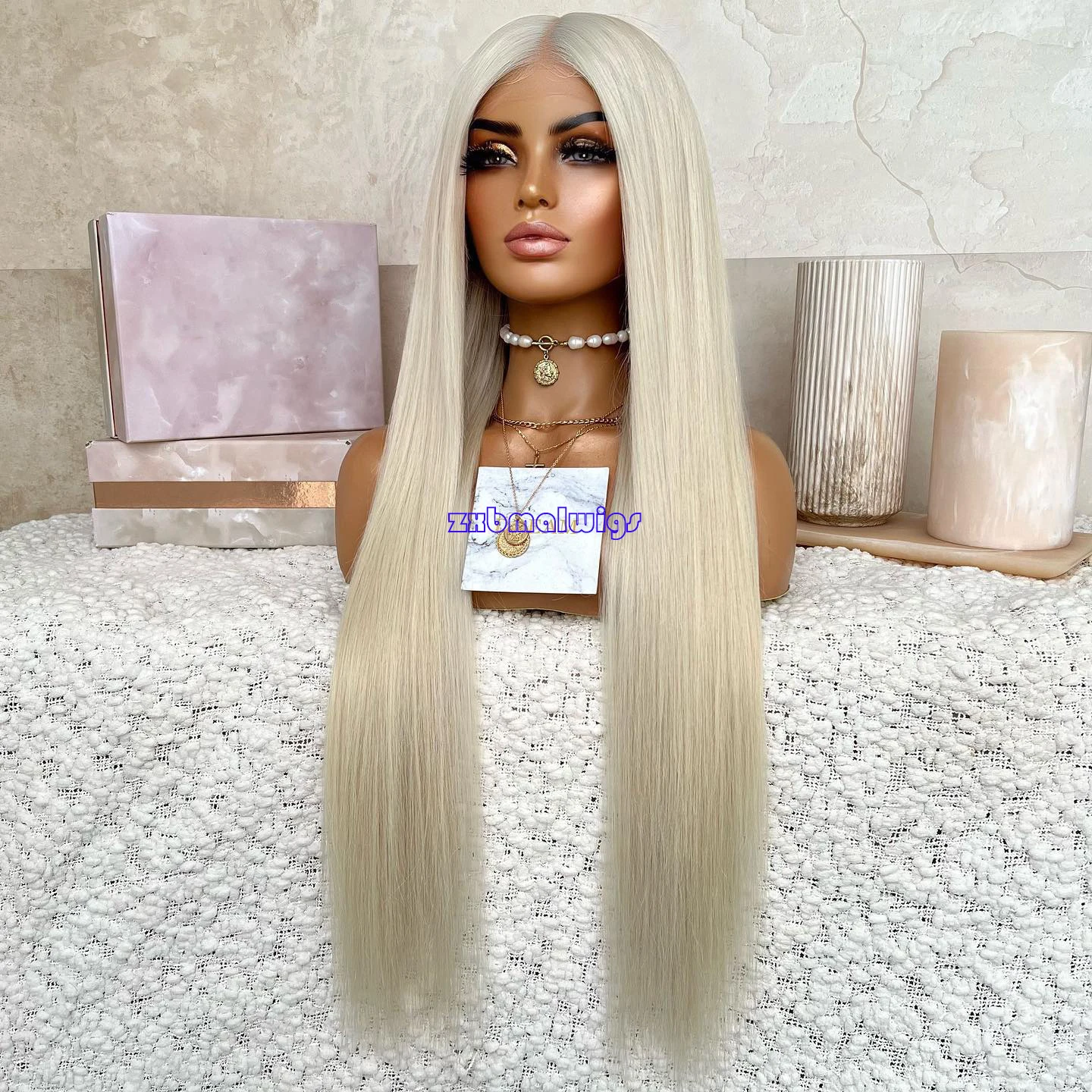 ZXBMALWIGS  Silky Straight Soft White Blonde Wigs Long Glueless 13X4 Lace Front Wig High Temperature With Baby Hair