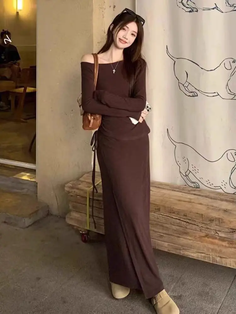 Vestidos femininos vestido para usar um casamento para mulher outono malhas painéis midi respirável em camadas minimalista francês requintado ajuste