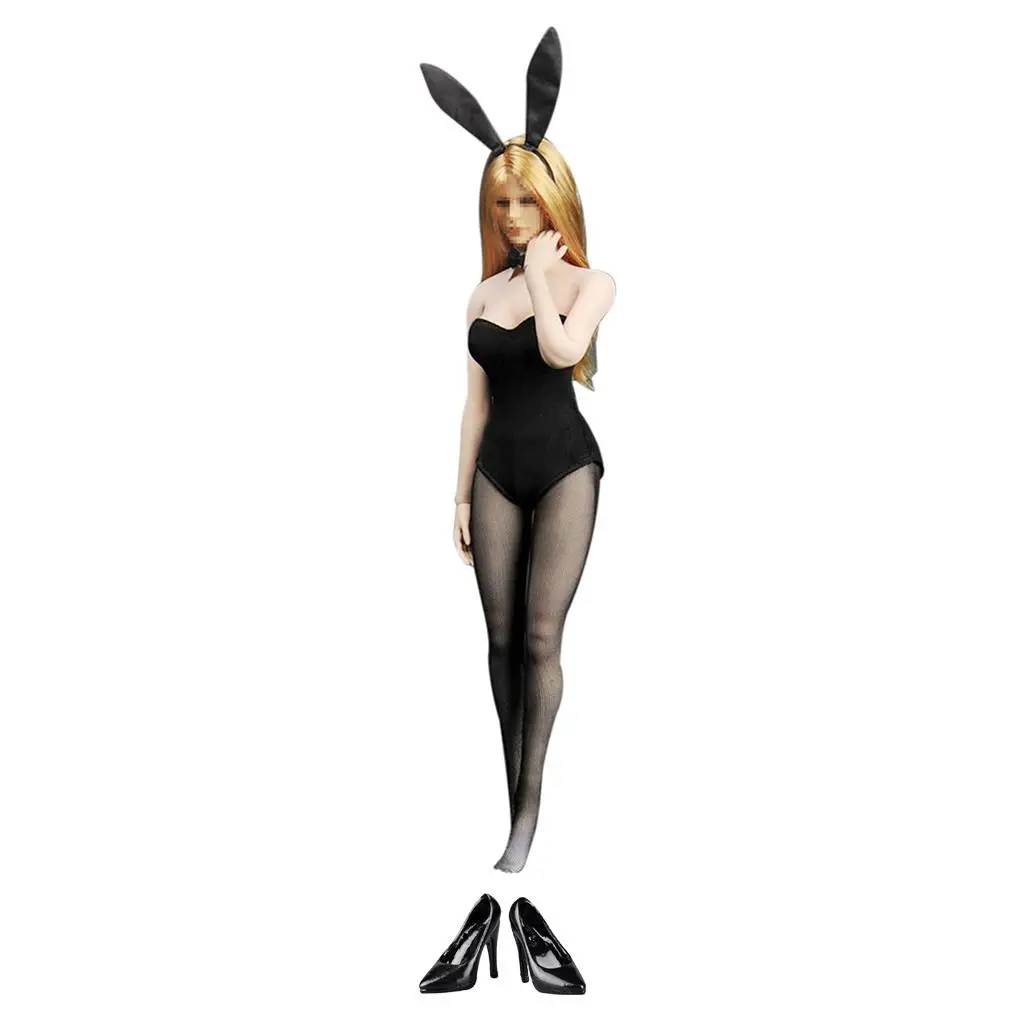 1/6 Bunny Girl Black Teddy Stockings Full Black High Heels for 12'' Female Action Figures